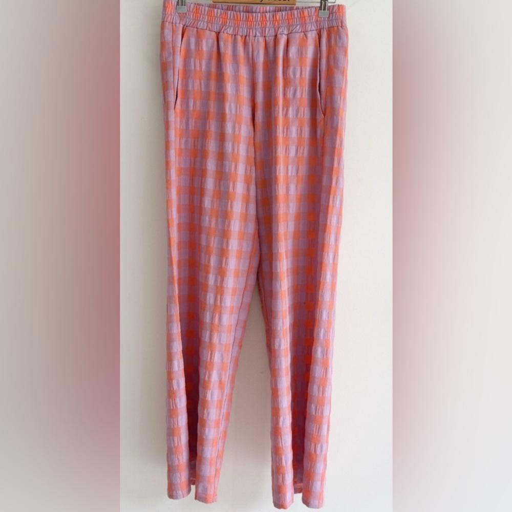 FRNCH Ismery Gingham Trousers In Rose Straight Leg Size Medium